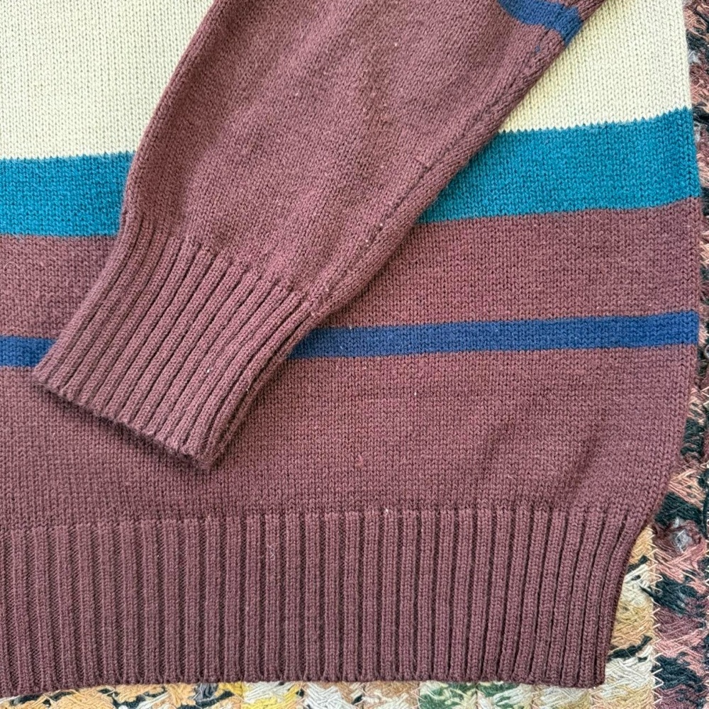 Vintage 90s Wrangler Earthy Striped Crewneck Knit Sweater ~ Size Large - Picture 7 of 7